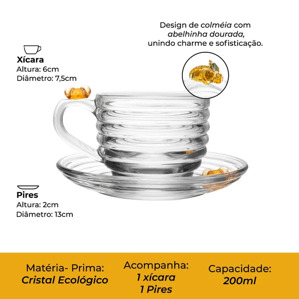 Xícara de Chá com Pires 200ml Cristal Ecológico Linha Little Bee – Lyor