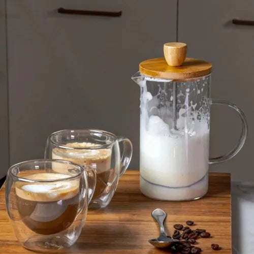 Cafeteira Prensa Francesa de Vidro Borossilicato com Tampa de Bambu 600ml