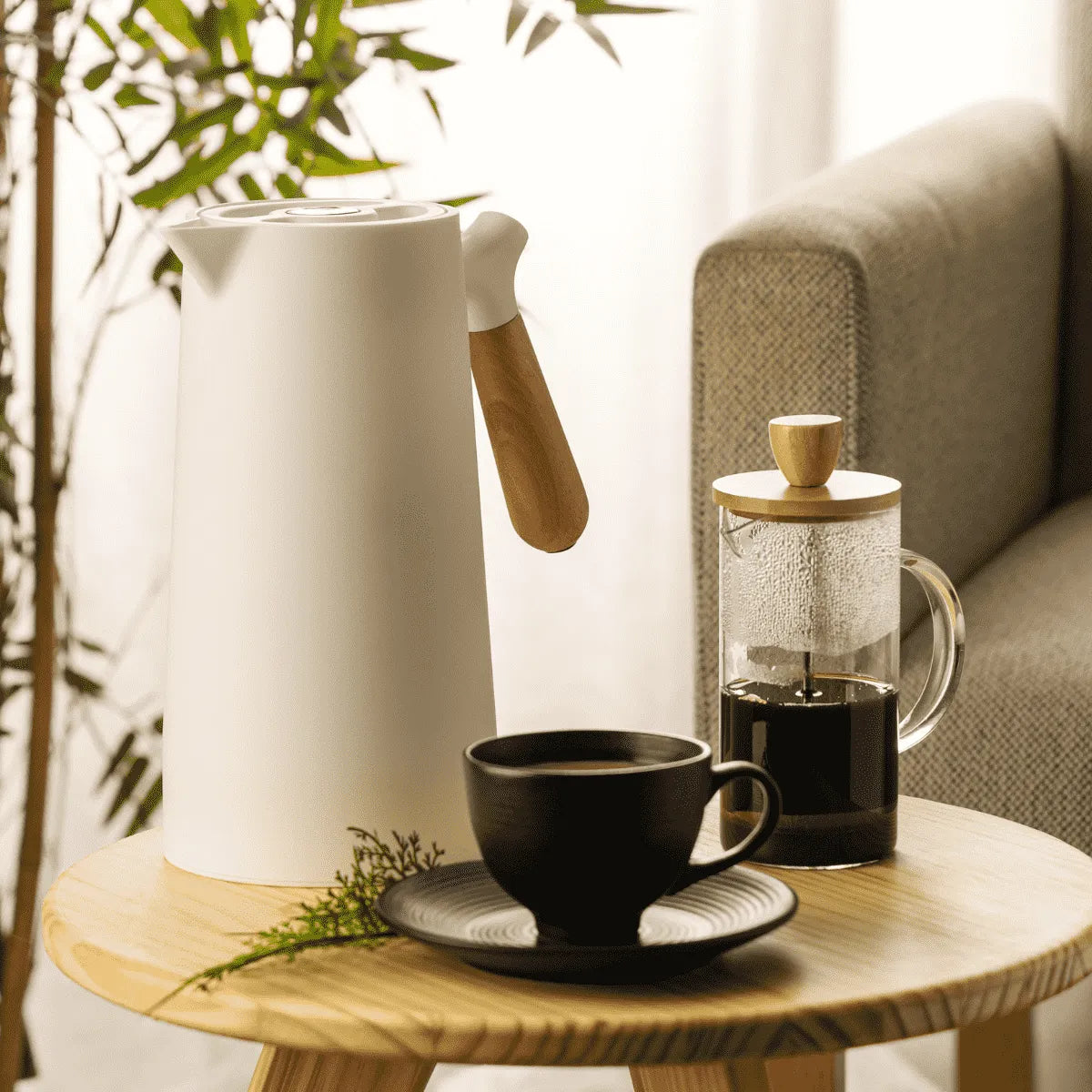 Cafeteira Prensa Francesa de Vidro Borossilicato com Tampa de Bambu 600ml