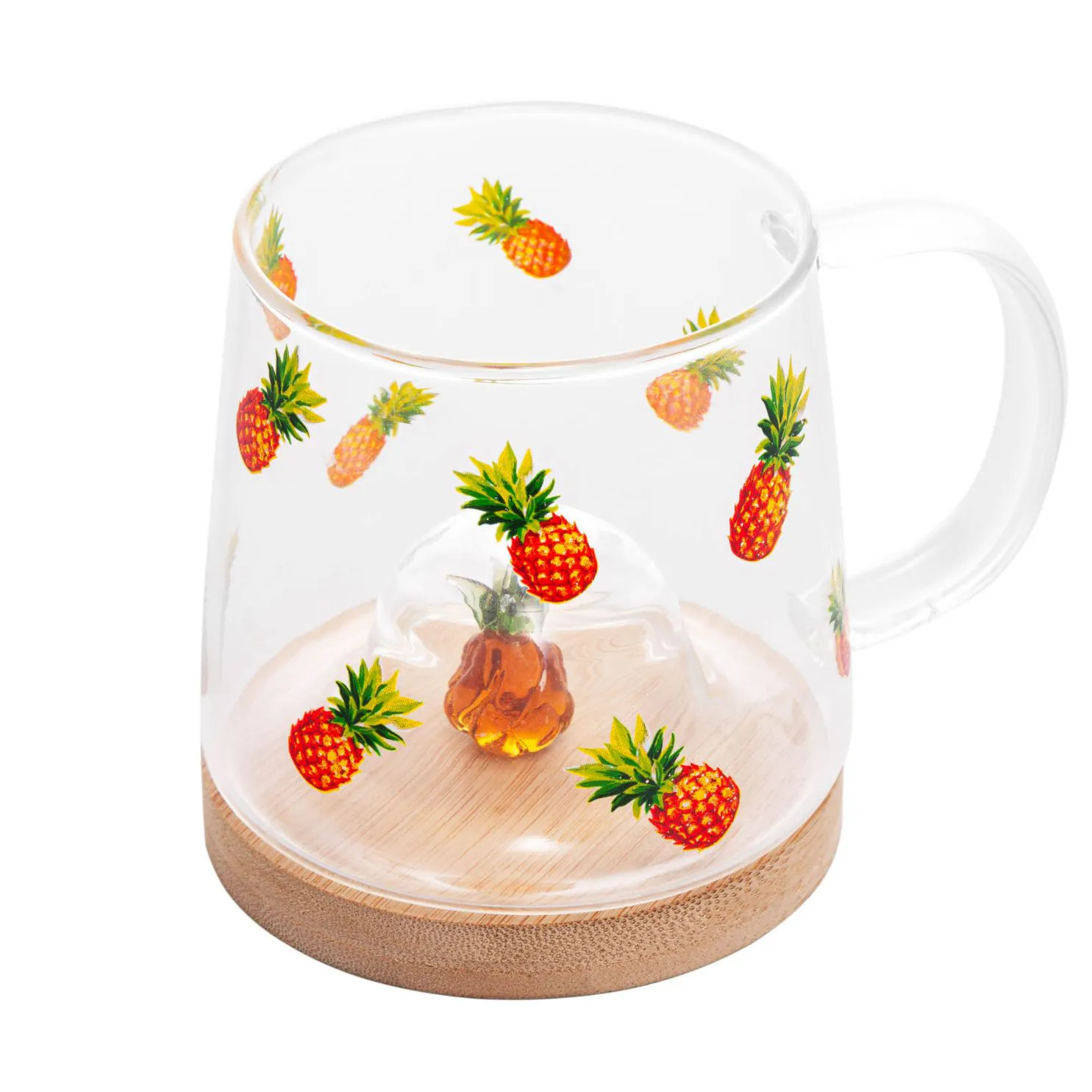 caneca em vidro borossilicato c pires de bambu abacaxi 350ml lyor 22075 2 695e2fe70250978341be7a541edefd99