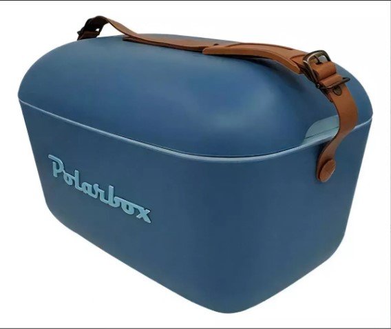 cooler polarbox bag azul 20 l com alca marrom de lado