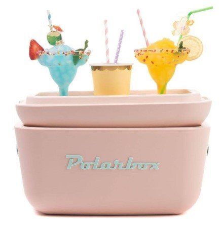 cooller polarbox rosa com alca marrom ilustrada