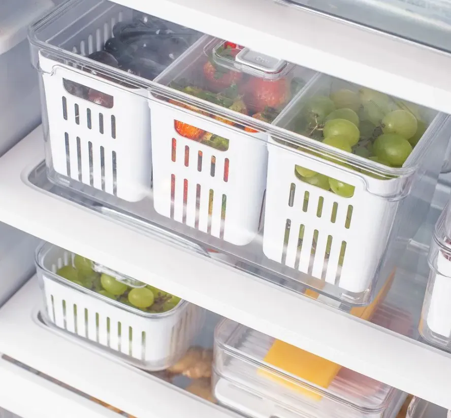 organizador de geladeira clear fresh em poliestireno transparente branco com 3 cestos 5l 30x15x13cm 32935 2 6f03a02ca0eb285d3f41ac7ba3b46b1f