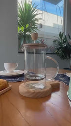 Cafeteira Prensa Francesa de Vidro Borossilicato com Tampa de Bambu 600ml